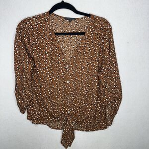 West Kei Orange Leopard Print 3/4 Sleeve Blouse Size Small